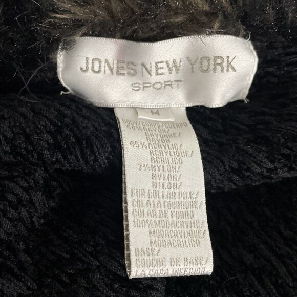 Jones New York Sport Zip Sweater Faux Fur Collar Pockets Cozy Warm Winter Sz M - Picture 7 of 10